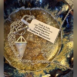 Elegant Sterling Silver Rainbow Moonstone Necklace